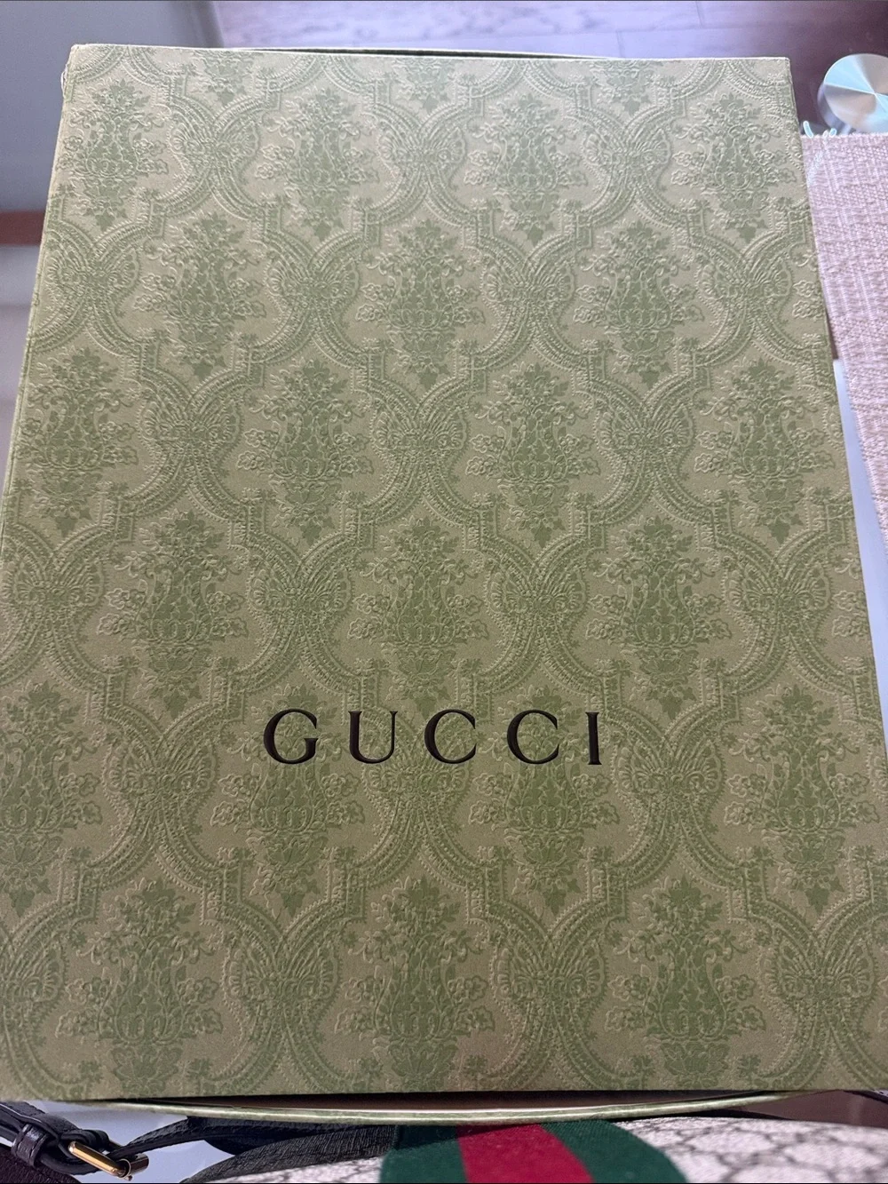 Gucci Beige GG Supreme Crossbody with Green & Red Web Stripe